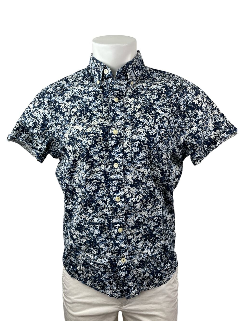 Abercrombie & Fitch Muscle Mens Blue Floral Short Sleeve Button Down Shirt Top S